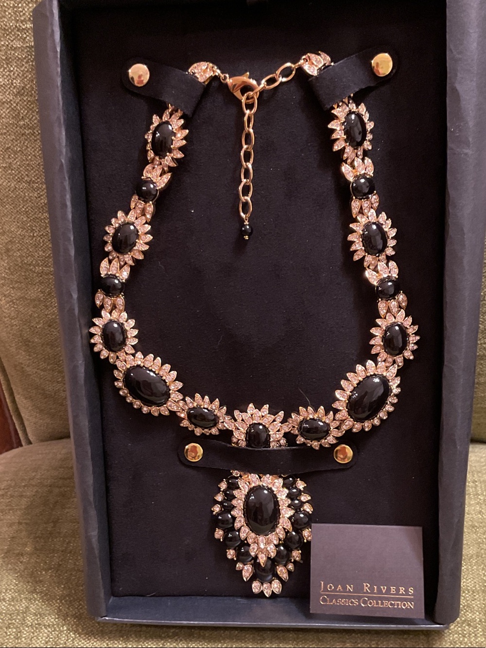 Joan Rivers Black and Gold Floral Statement Necklace